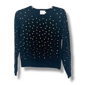 Brodie Black Cashmere Sweater with Metallic Gold Polka Dots Women’s Size Small S